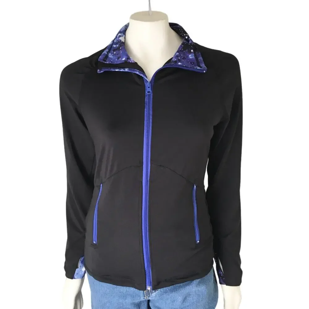 AVIVA Activewear Set Matching Jacket & Shorts in Black Celestial Blue SZ 6